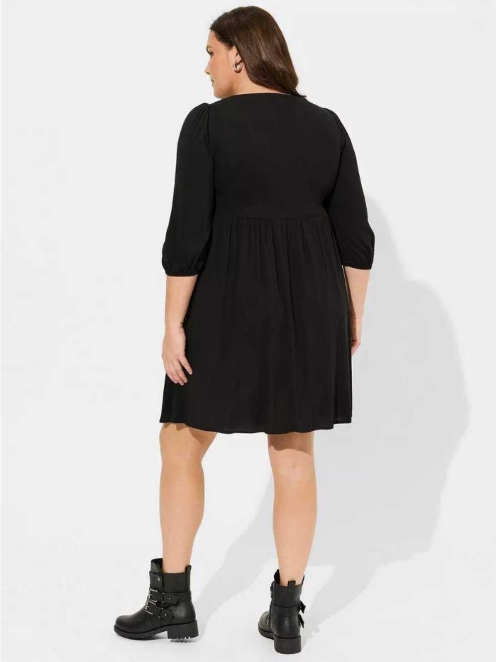 Torrid Mini Rayon Slub Pintuck Neck Skater Dress - Black - Picture 4 of 4